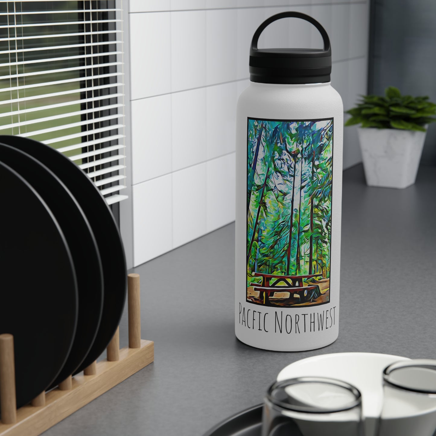 PNW Table Under Canopy - 32oz Stainless Steel Thermos with Handle Lid