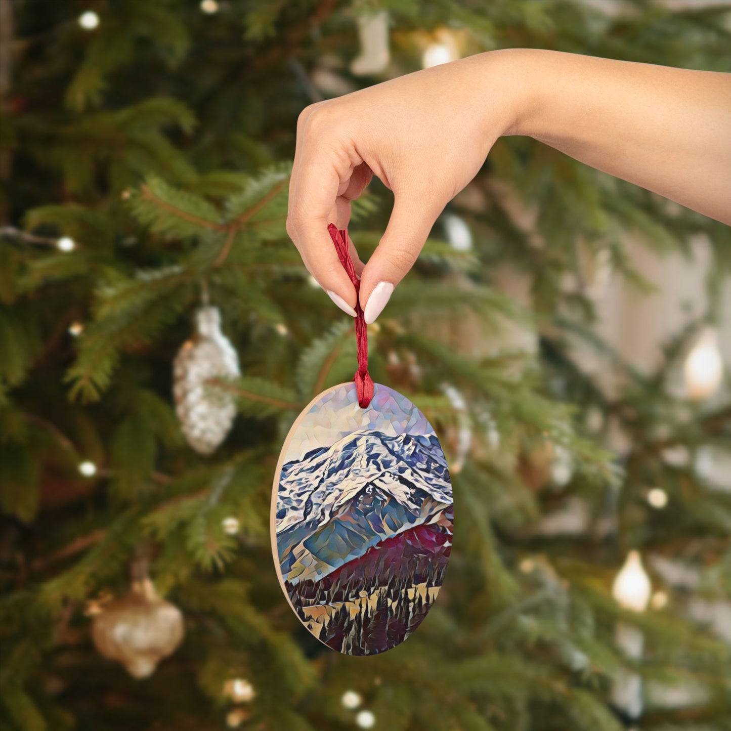 Sunrise - Mount Rainier PNW Year-round Wooden Ornament