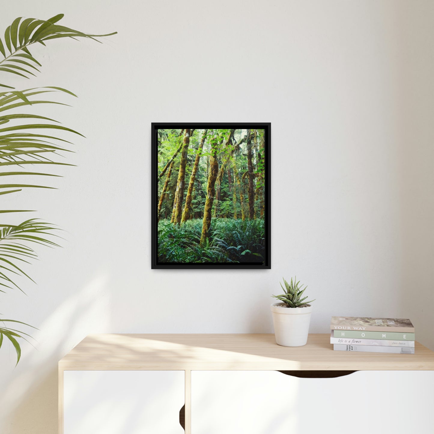 PNW Rainforest Wall Decor on a Black-Framed Canvas