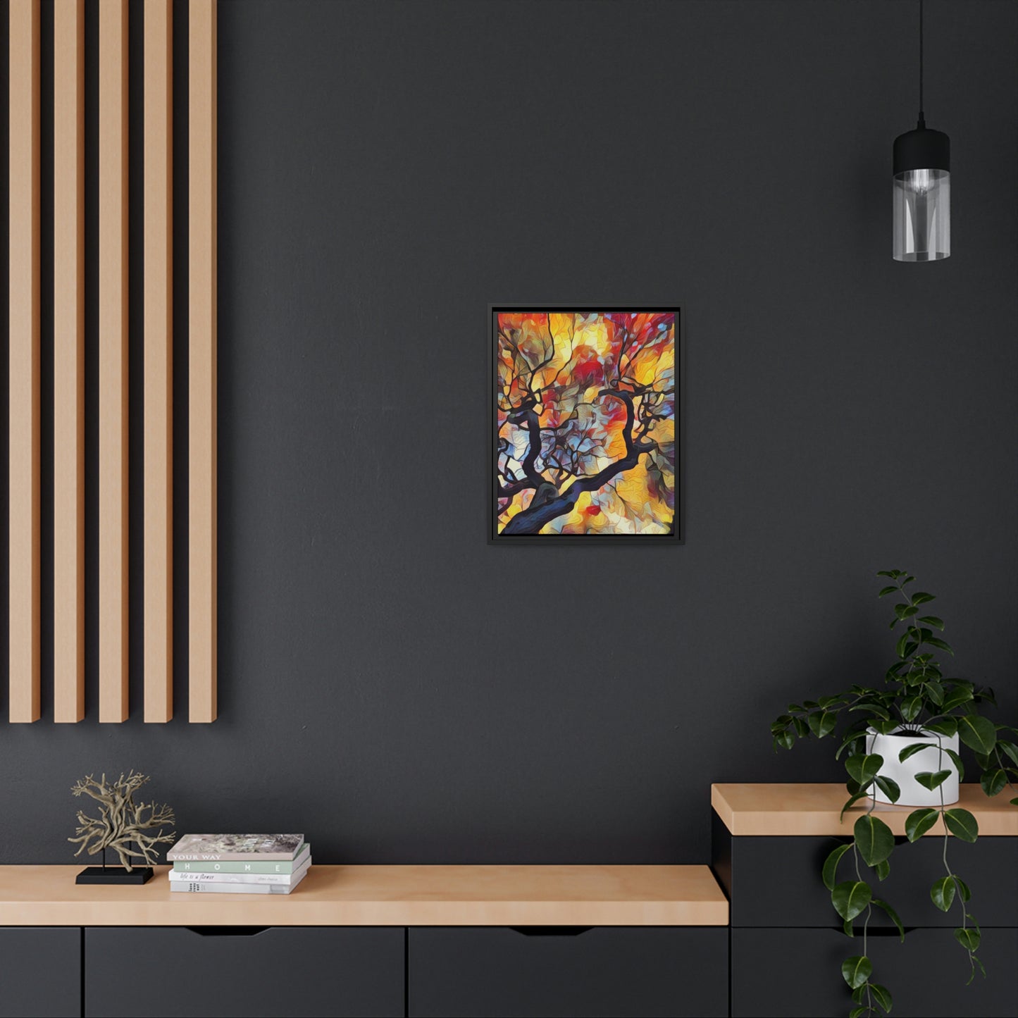Japanese Maple Wall Decor on a Black-Framed Canvas